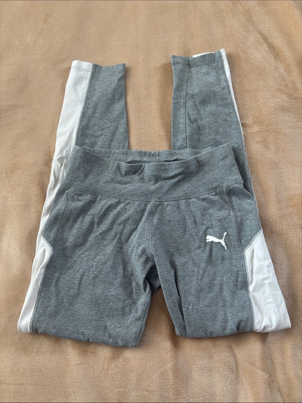 Puma Gray Leggings with White Side Panels - Girls